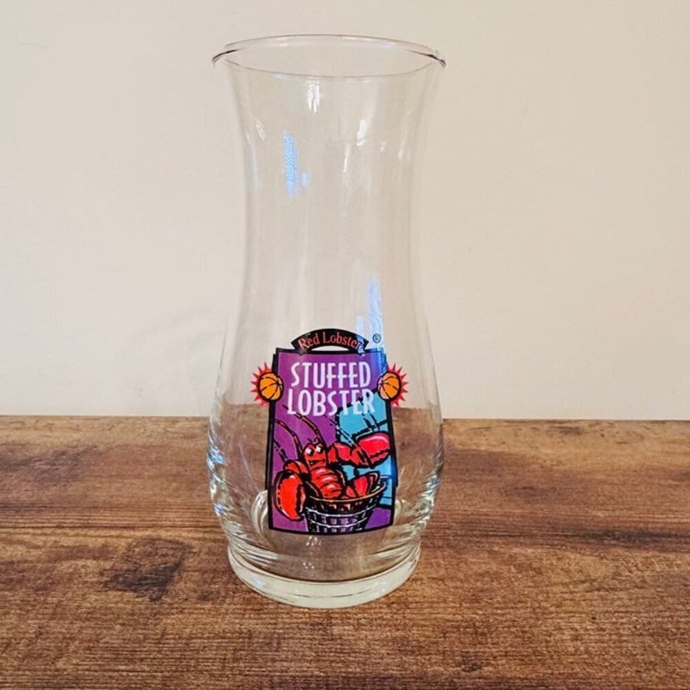 Red Lobster Glass Vase Nautical Coastal Theme Stuffed Lobster Design